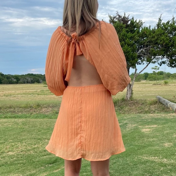 VICI Dolls Orange Kaiga Blackless Short Plisse Dress - Picture 6 of 11